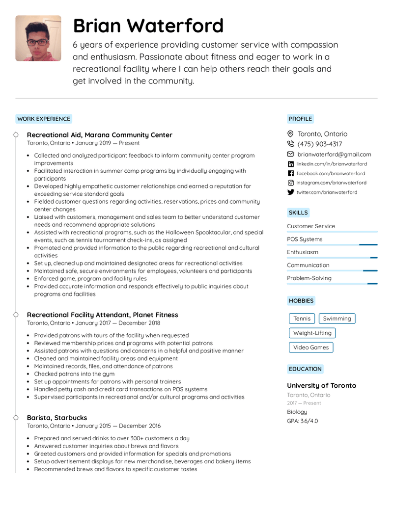 Recreational Facility Attendant Resume Example Writing Tips For 2022